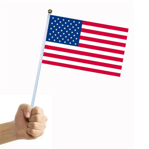 10pcs Mini Hand Flag America Independence Day Flag Stick Flag Round Top National Country Flags Team Sports tools